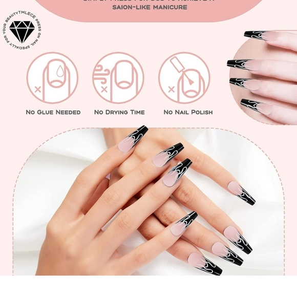 Press-on false nails. black and white color - Picture 3 of 7
